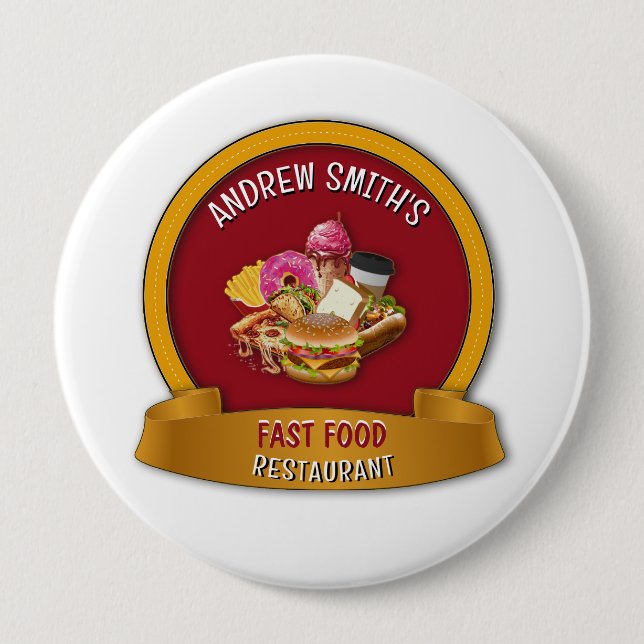 Fast Food Company Red Golden Yellow Custom Logo   10 Cm Round Badge (Front)
