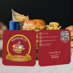 Fast Food Company Restaurant Custom Logo QR Code Square Business Card