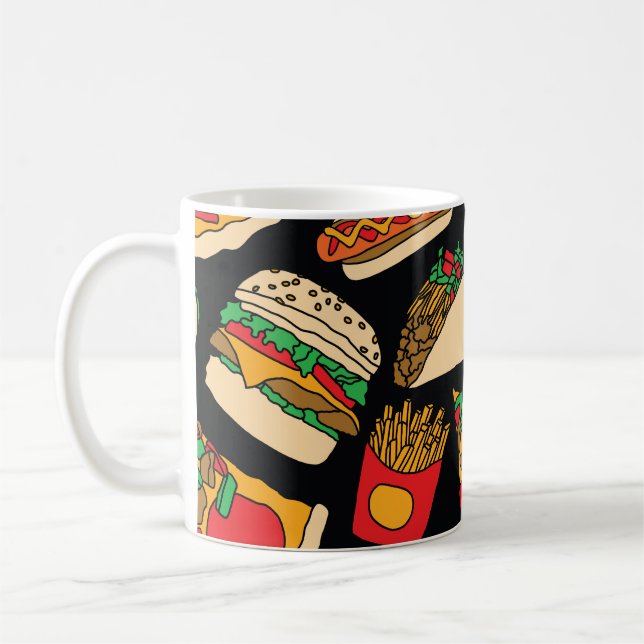 Fast Food Fiesta: Vintage Pattern Isolation Coffee Mug (Left)