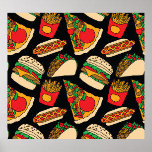 Fast Food Fiesta: Vintage Pattern Isolation Poster