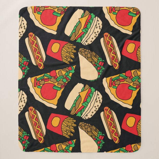 Fast Food Fiesta: Vintage Pattern Isolation Sherpa Blanket (Front)