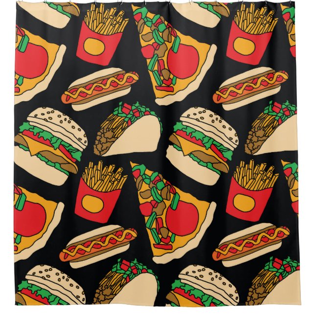 Fast Food Fiesta: Vintage Pattern Isolation Shower Curtain (Front)