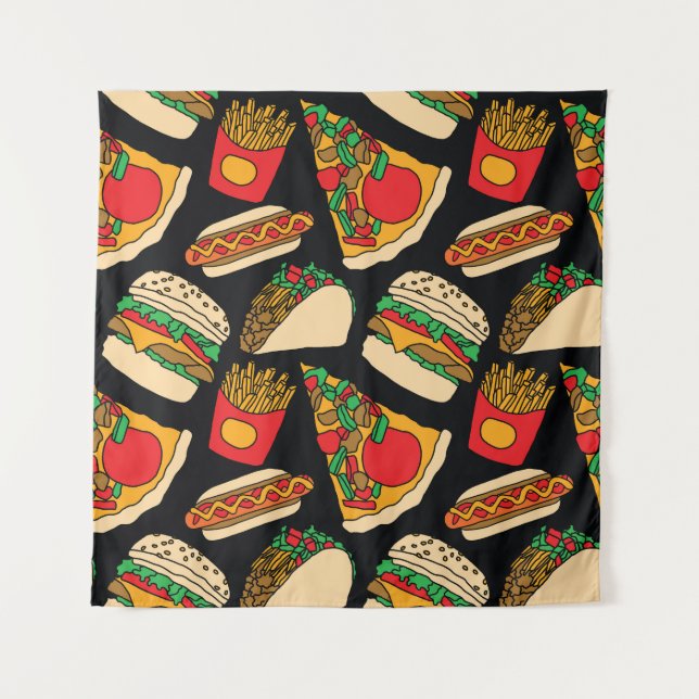 Fast Food Fiesta: Vintage Pattern Isolation Tapestry (Front)