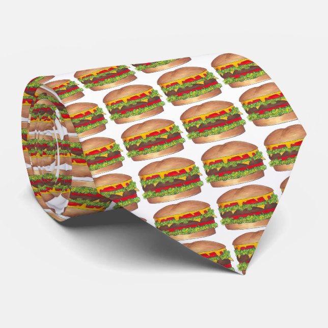 Fast Food Foodie Hamburger Cheeseburger Burger Tie (Rolled)