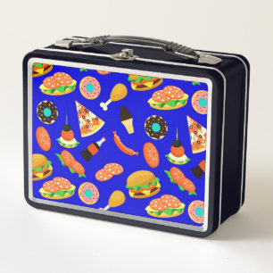 Fast Food Frenzy Blue Metal Lunch Box