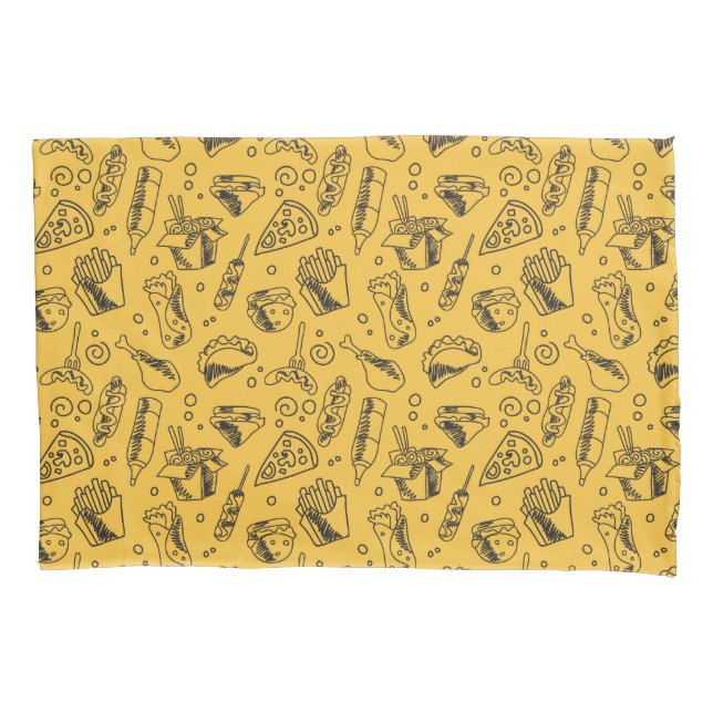 Fast Food Hamburger Fries Hot Dog Chicken Pattern Pillowcase (Front)
