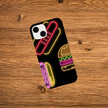 Fast Food Hot Dogs and Hamburger Case-Mate iPhone 14 Case<br><div class="desc">.: Two neon hot dogs and a burger on contrasting black background
.: Fun design by 7 Year Old</div>