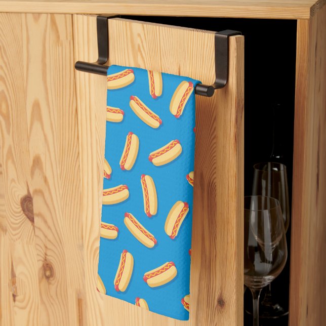 Fast Food Hotdogs Pattern Tea Towel (Thirds Fold)