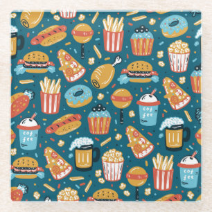 Fast Food Icons: Vintage Doodles Glass Coaster