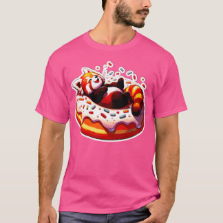 Fast Food Kawaii Red Panda Chilling On Doughnut T-Shirt