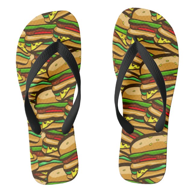 Fast Food Lover Greasy Cheese Burger Flip Flops (Footbed)