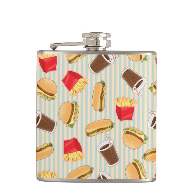 Fast Food Pattern 2 Hip Flask (Front)