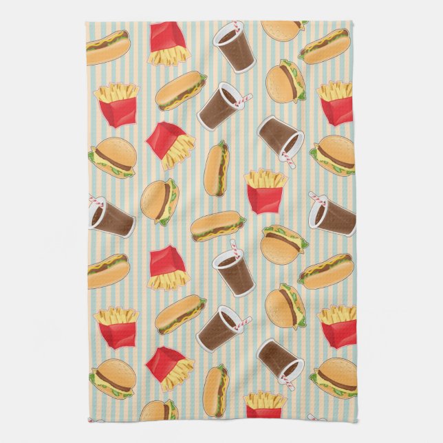 Fast Food Pattern 2 Tea Towel (Vertical)