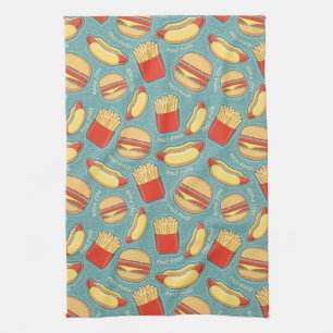 Fast Food Pattern 3 Tea Towel