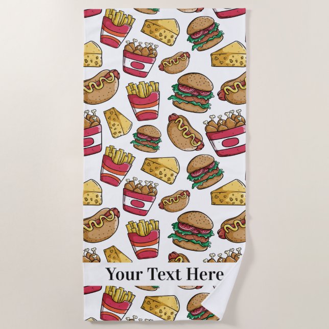 Fast Food Pattern custom text beach towel (Front)