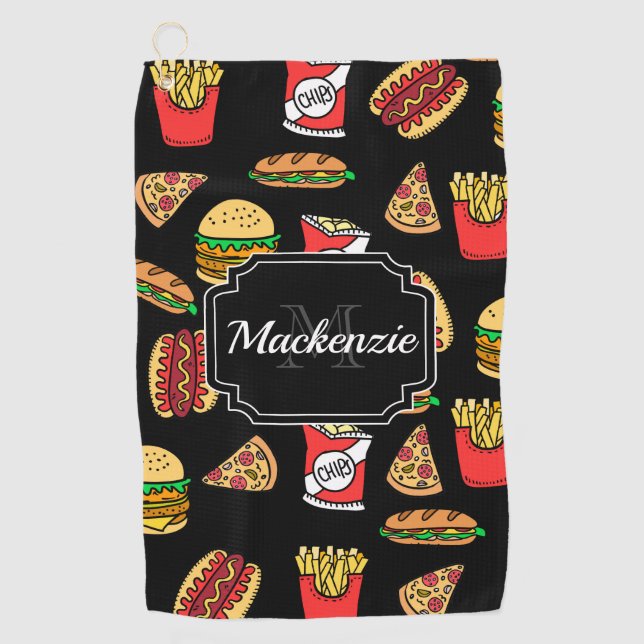 Fast Food Pattern Golf Towel (Front)