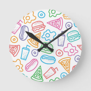 Fast food pattern round clock