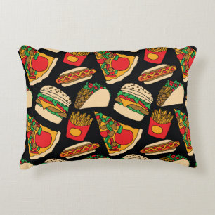 fast food pizza burger hotdog french fries tacos s decorative cushion