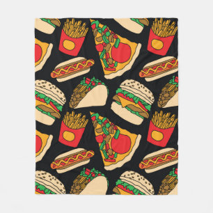 fast food pizza burger hotdog french fries tacos s fleece blanket