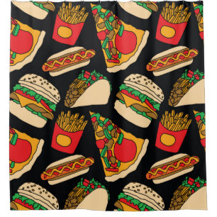 fast food pizza burger hotdog french fries tacos s shower curtain