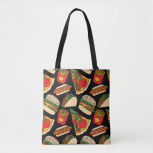 fast food pizza burger hotdog french fries tacos s tote bag