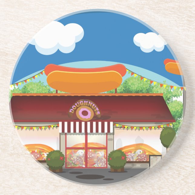 Fast Food Restaurant Cartoon Coaster (Front)