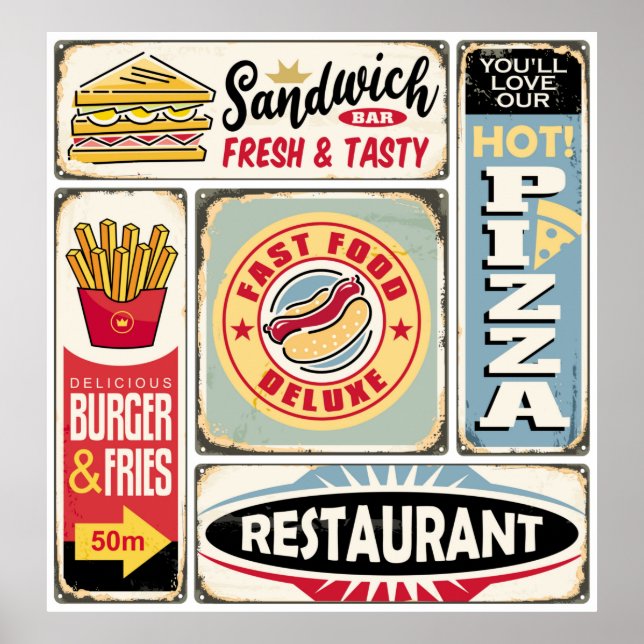 Fast food restaurants and diners retro signs colle (Front)