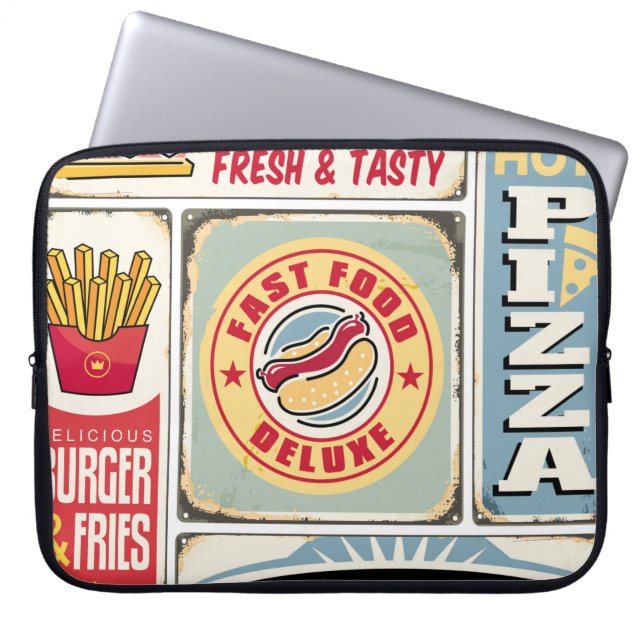 Fast food restaurants and diners retro signs colle laptop sleeve (Front)
