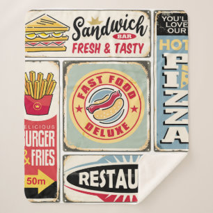 Fast food restaurants and diners retro signs colle sherpa blanket