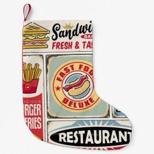 Fast food restaurants and diners retro signs colle small christmas stocking