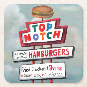 Fast Food Sign Square Paper Coaster