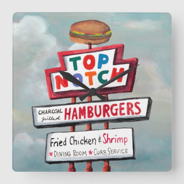 Fast Food Sign Square Wall Clock (Front)