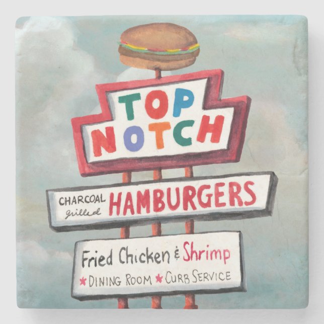 Fast Food Sign Stone Coaster (Front)