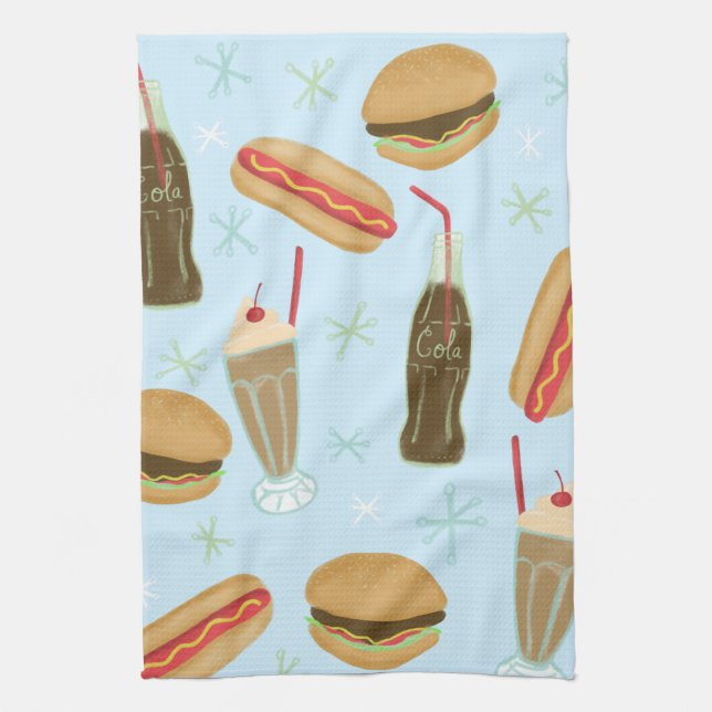 Fast Food Soda Fountain Junk Food Blue Tea Towel (Vertical)