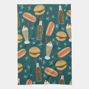 Fast Food Soda Fountain Junk Food Deep Green Tea Towel