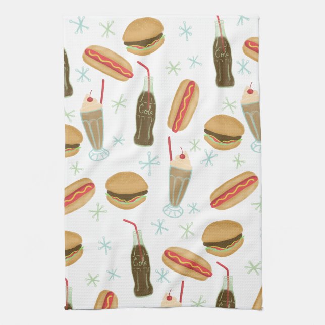 Fast Food Soda Fountain Junk Food White Tea Towel (Vertical)