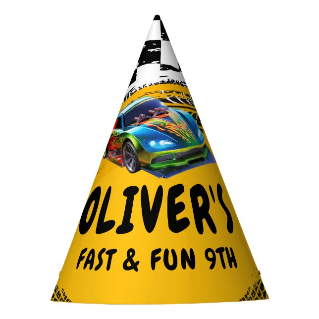 Fast & Fun Race Car Birthday Party Party Hat (Front)