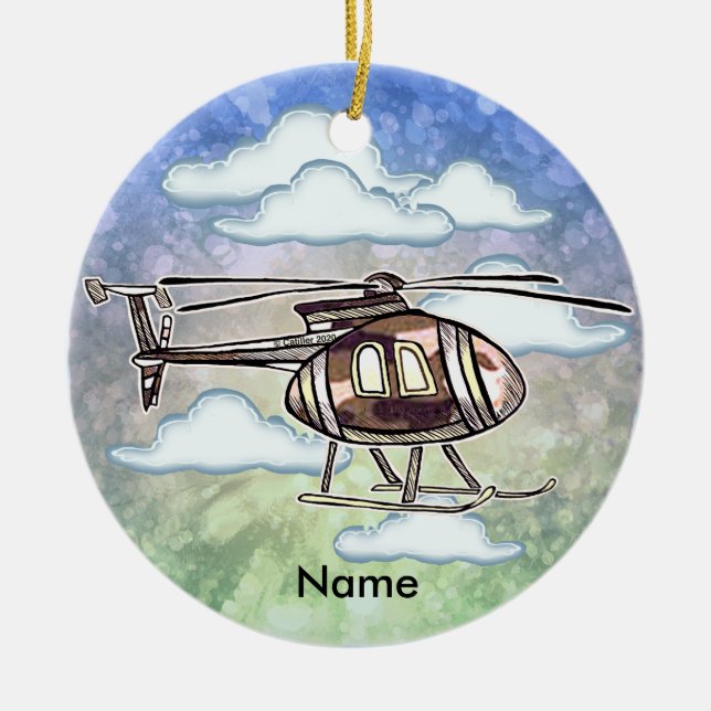 Fast Helicopter  Ceramic Tree Decoration (Front)