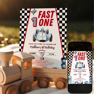 Fast One 1st birthday Boy Racing Car Invitation