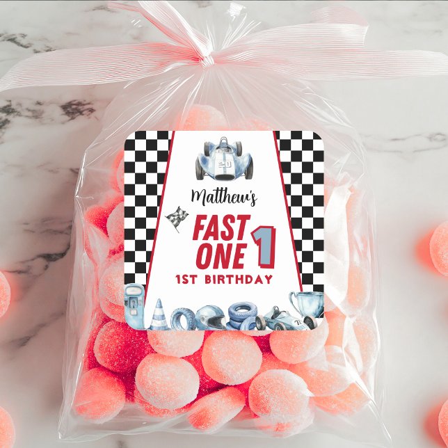 Fast One 1st birthday Boy Racing Car  Square Sticker (Creator Uploaded)