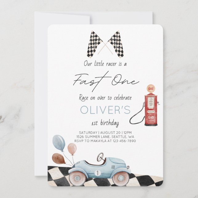 Fast One 1st Birthday Invitation (Front)