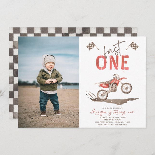 Fast ONE Birthday Invitation | 1st Birthday  (Front/Back)