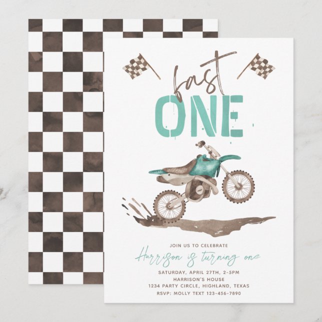 Fast ONE Birthday Invitation | 1st Birthday  (Front/Back)