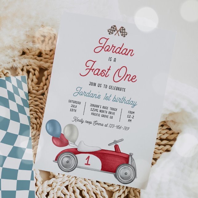 Fast One Birthday Party Red Race Car 1st Birthday Invitation (Creator Uploaded)