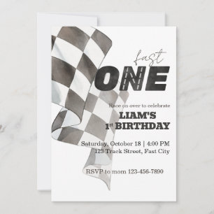 Fast ONE Birthday Race Flag 1st Birthday Theme Invitation