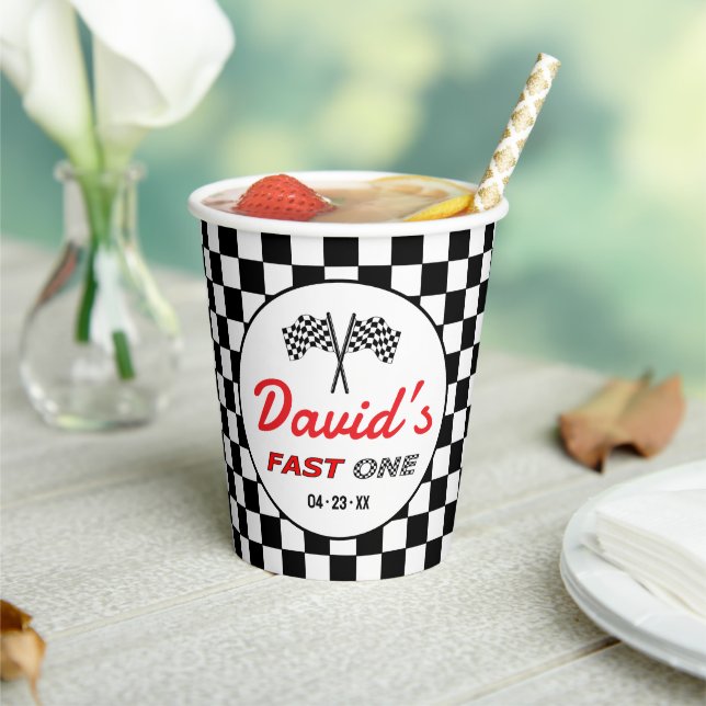 Fast ONE | Black White Race Car Flags Birthday  Paper Cups (Insitu)