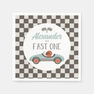 Fast One blue Race Car Birthday Napkin