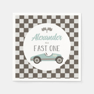 Fast One blue Race Car Birthday Napkin