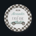 Fast One blue Race Car Birthday Paper Plates<br><div class="desc">Fast One Race Car 1st Birthday plate with blue vintage race car.</div>