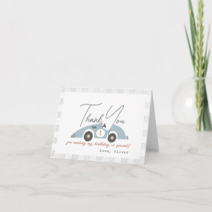 Fast One Blue Race Car Boy 1st Birthday Thank You Card